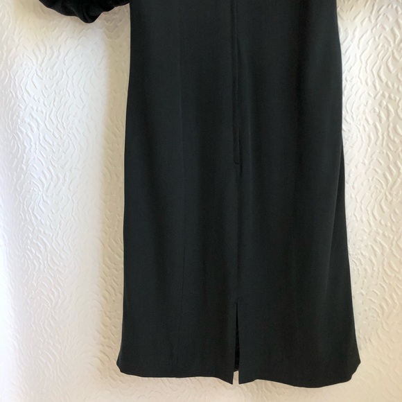 Vintage Black Square Sweatheart Neckline Puff Sleeve 100% Midi Silk Dress - Picture 11 of 16